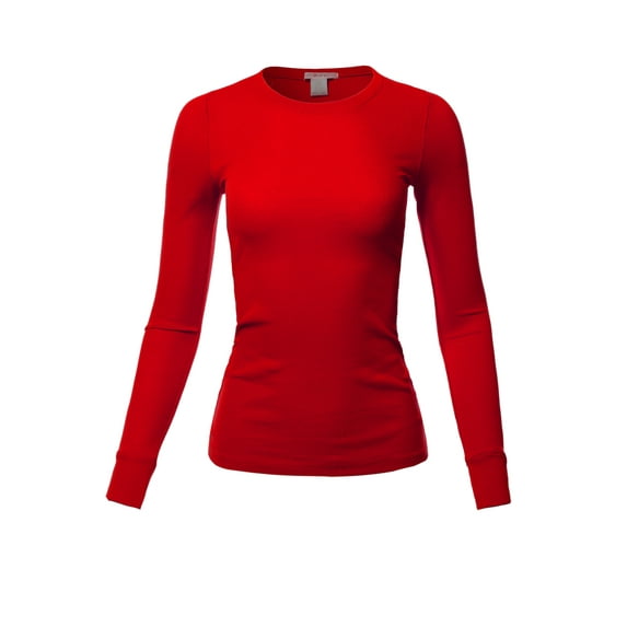 A2Y Women's Basic Solid Fitted Long Sleeve Crew Neck Thermal Top Shirt Scarlet Red L