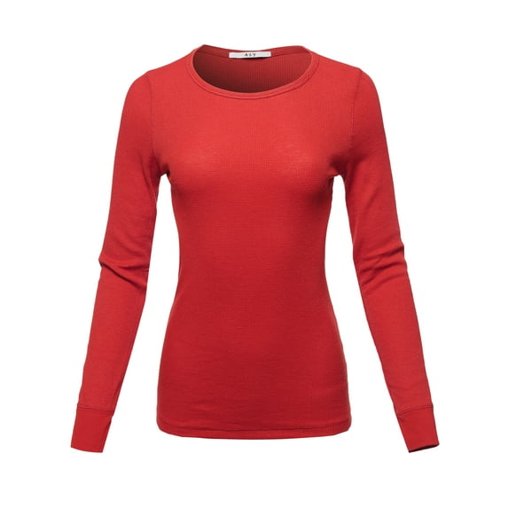 A2Y Women's Basic Solid Long Sleeve Crew Neck Fitted Thermal Top Shirt Red M