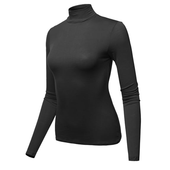 A2Y Women's Basic Solid Long Sleeve Turtle Neck Fitted Rayon Top Shirt Black M