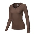 thumbnail image 1 of A2Y Women's Basic Solid Long Sleeve V Neck Fitted Thermal Top Shirt Brown XL, 1 of 3