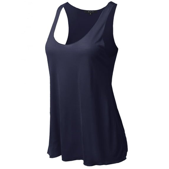 A2Y Women's Basic Solid Loose Fit Flowy Scoop Neck Racer Back Tank Top Navy Night S