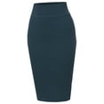 thumbnail image 1 of A2Y Women's Basic Solid Ponte Knee Length Slit Techno Span High Waist Pencil Skirt Navy S, 1 of 3