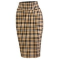 thumbnail image 1 of A2Y Women's Basic Solid Ponte Knee Length Slit Techno Span High Waist Pencil Skirt Yellow Check Plaid S, 1 of 5