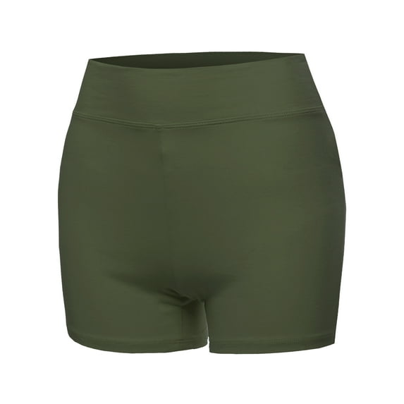 A2Y Women's Basic Solid Premium Cotton High Rise Bike Shorts Dark Olive 2XL