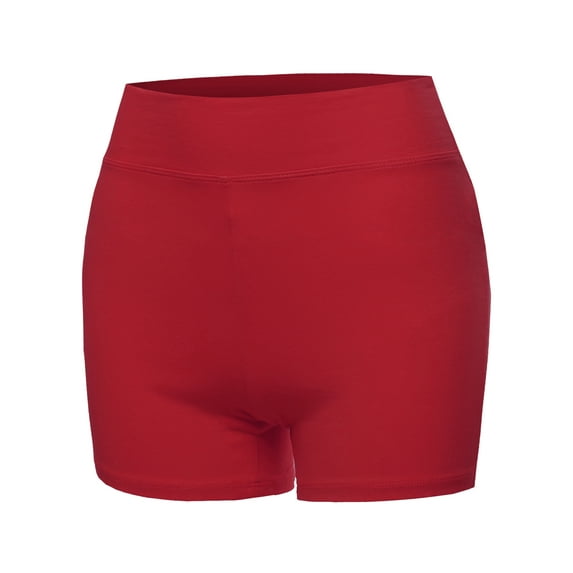 A2Y Women's Basic Solid Premium Cotton High Rise Bike Shorts Dark Red M