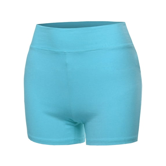 A2Y Women's Basic Solid Premium Cotton High Rise Bike Shorts Milky Blue L