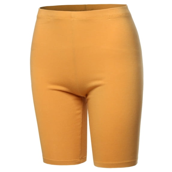 A2Y Women's Basic Solid Premium Cotton Mid Thigh High Rise Biker Bermuda Shorts Ash Mustard XL