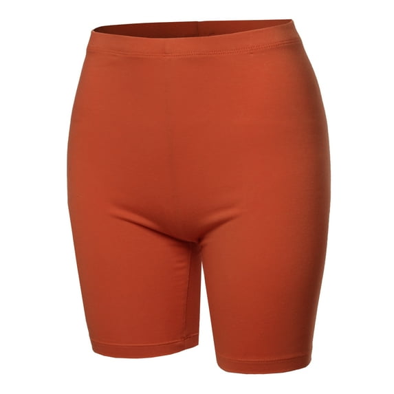 A2Y Women's Basic Solid Premium Cotton Mid Thigh High Rise Biker Bermuda Shorts Copper L
