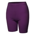 thumbnail image 1 of A2Y Women's Basic Solid Premium Cotton Mid Thigh High Rise Biker Bermuda Shorts Dark Plum S, 1 of 5