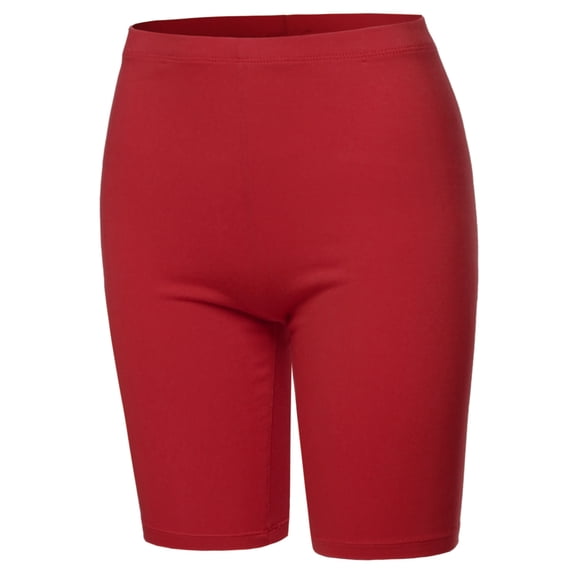 A2Y Women's Basic Solid Premium Cotton Mid Thigh High Rise Biker Bermuda Shorts Dark Red 2XL