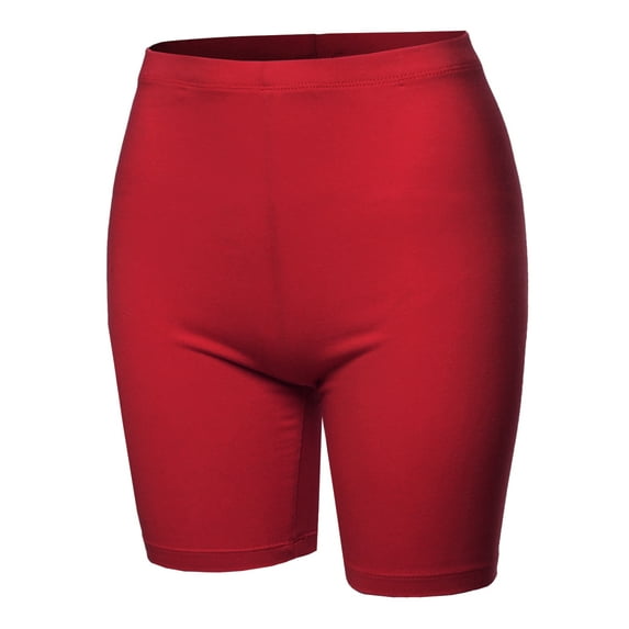 A2Y Women's Basic Solid Premium Cotton Mid Thigh High Rise Biker Bermuda Shorts Dark Red XL