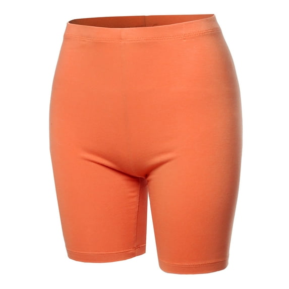 A2Y Women's Basic Solid Premium Cotton Mid Thigh High Rise Biker Bermuda Shorts Deep Coral 1XL