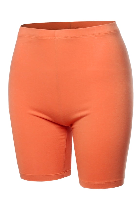 Women's Basic Solid Premium Cotton Mid Thigh High Rise Biker Bermuda Shorts Deep Coral S