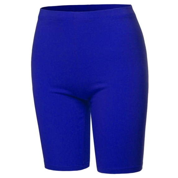 A2Y Women's Basic Solid Premium Cotton Mid Thigh High Rise Biker Bermuda Shorts Denim Blue L
