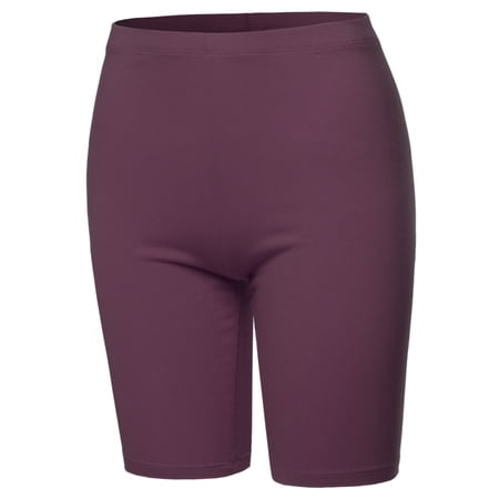 A2Y Women's Basic Solid Premium Cotton Mid Thigh High Rise Biker Bermuda Shorts Egg Plant 1XL
