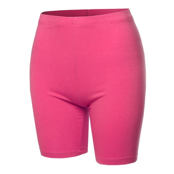 A2Y Women's Basic Solid Premium Cotton Mid Thigh High Rise Biker Bermuda Shorts Fuchsia S