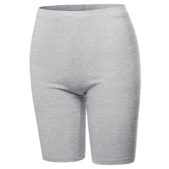 A2Y Women's Basic Solid Premium Cotton Mid Thigh High Rise Biker Bermuda Shorts Heather Grey 2XL