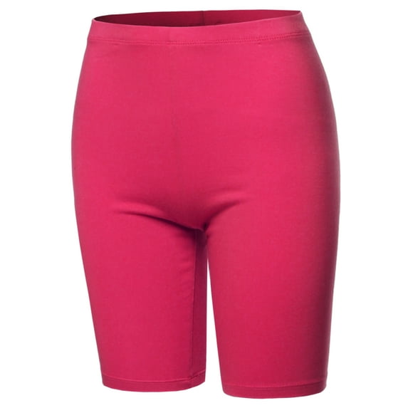 A2Y Women's Basic Solid Premium Cotton Mid Thigh High Rise Biker Bermuda Shorts Hot Pink 2XL