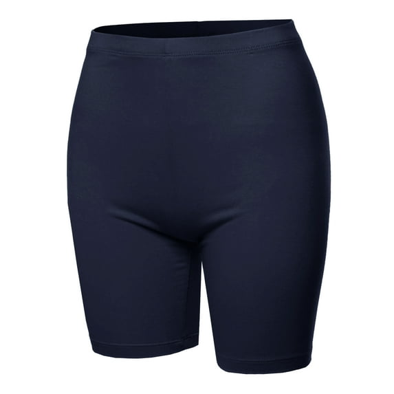 A2Y Women's Basic Solid Premium Cotton Mid Thigh High Rise Biker Bermuda Shorts Navy 3XL