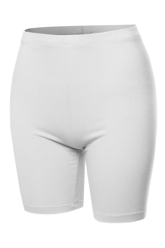 Women's Basic Solid Premium Cotton Mid Thigh High Rise Biker Bermuda Shorts White 1XL