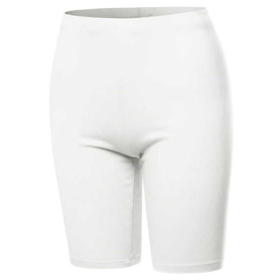 A2Y Women's Basic Solid Premium Cotton Mid Thigh High Rise Biker Bermuda Shorts White 4XL