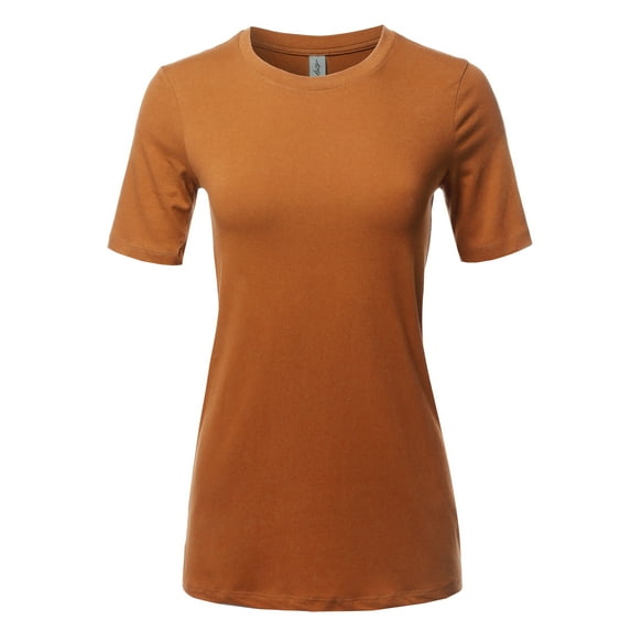 A2Y Women's Basic Solid Premium Cotton Short Sleeve Crew Neck T Shirt Tee Tops Almond 2XL