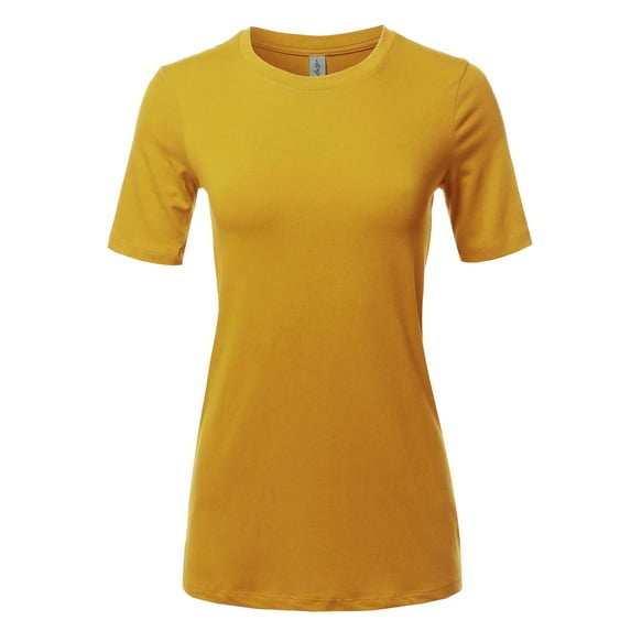 A2Y Women's Basic Solid Premium Cotton Short Sleeve Crew Neck T Shirt Tee Tops Ash Mustard L