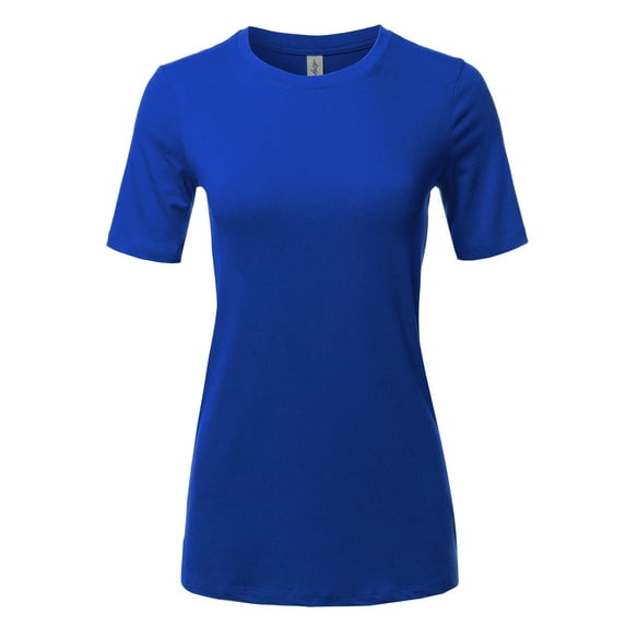 A2Y Women's Basic Solid Premium Cotton Short Sleeve Crew Neck T Shirt Tee Tops Bright Blue 2XL