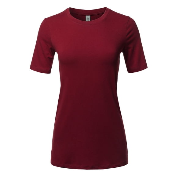 A2Y Women's Basic Solid Premium Cotton Short Sleeve Crew Neck T Shirt Tee Tops Cabernet M