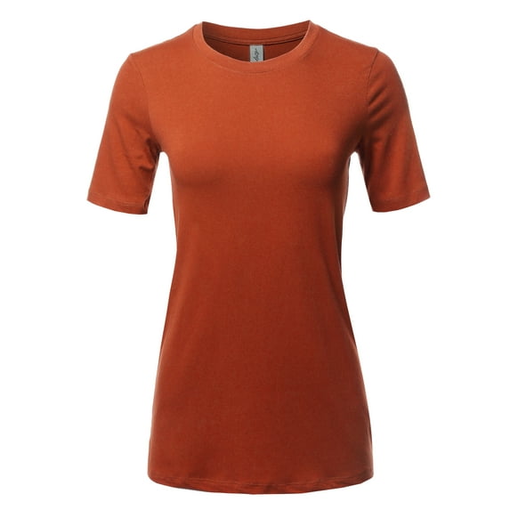 A2Y Women's Basic Solid Premium Cotton Short Sleeve Crew Neck T Shirt Tee Tops Copper L