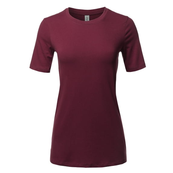 A2Y Women's Basic Solid Premium Cotton Short Sleeve Crew Neck T Shirt Tee Tops Dark Burgundy L