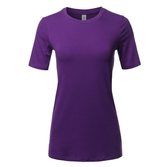 A2Y Women's Basic Solid Premium Cotton Short Sleeve Crew Neck T Shirt Tee Tops Dark Purple M