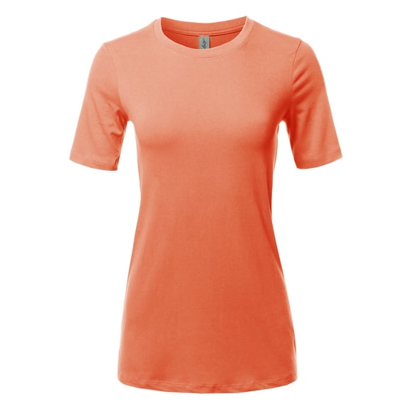 A2Y Women's Basic Solid Premium Cotton Short Sleeve Crew Neck T Shirt Tee Tops Deep Coral S