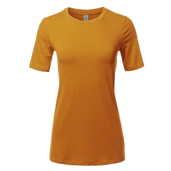 A2Y Women's Basic Solid Premium Cotton Short Sleeve Crew Neck T Shirt Tee Tops Desert Mustard 2XL