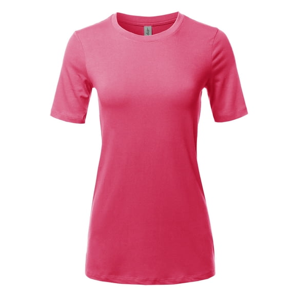A2Y Women's Basic Solid Premium Cotton Short Sleeve Crew Neck T Shirt Tee Tops Fuchsia M