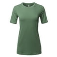 thumbnail image 1 of A2Y Women's Basic Solid Premium Cotton Short Sleeve Crew Neck T Shirt Tee Tops Light Olive M, 1 of 6