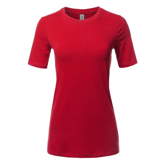 A2Y Women's Basic Solid Premium Cotton Short Sleeve Crew Neck T Shirt Tee Tops Ruby XL