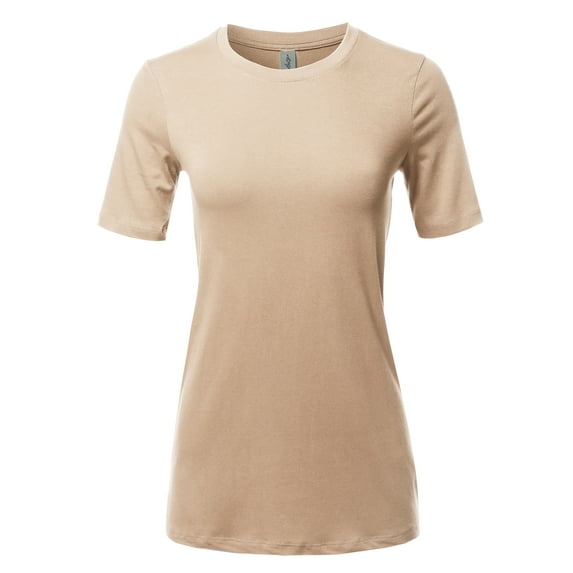 A2Y Women's Basic Solid Premium Cotton Short Sleeve Crew Neck T Shirt Tee Tops Sand S