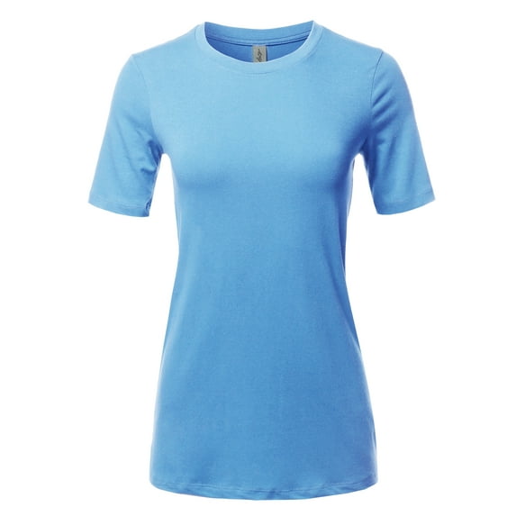 A2Y Women's Basic Solid Premium Cotton Short Sleeve Crew Neck T Shirt Tee Tops Spring Blue M