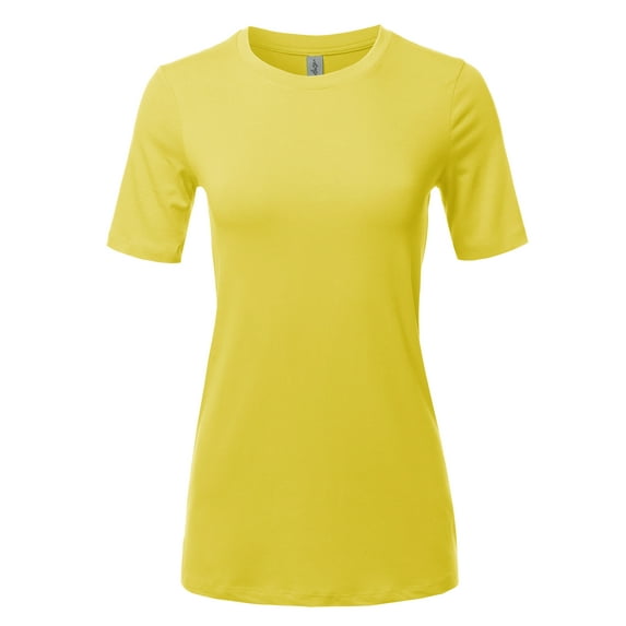 A2Y Women's Basic Solid Premium Cotton Short Sleeve Crew Neck T Shirt Tee Tops Yellow M