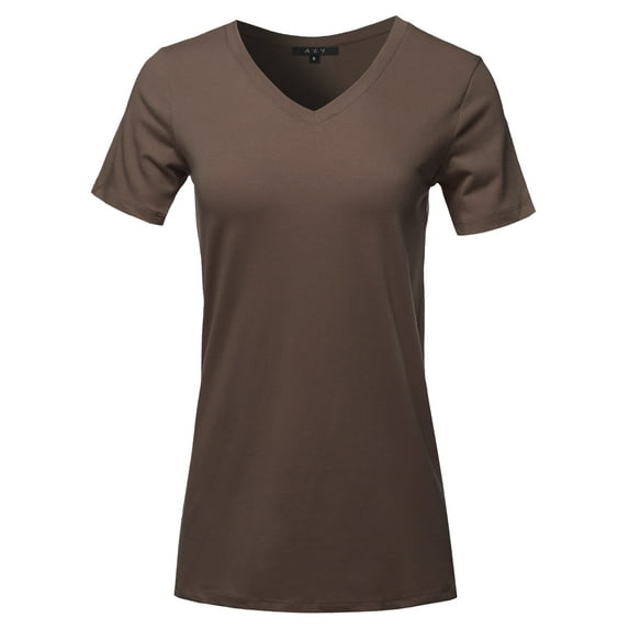 A2Y Women's Basic Solid Premium Cotton Short Sleeve V-neck T Shirt Tee Tops Americano 1XL