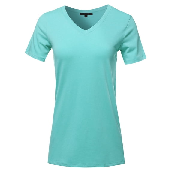 A2Y Women's Basic Solid Premium Cotton Short Sleeve V-neck T Shirt Tee Tops Ash Mint S