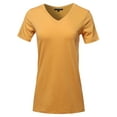 thumbnail image 1 of A2Y Women's Basic Solid Premium Cotton Short Sleeve V-neck T Shirt Tee Tops Ash Mustard 1XL, 1 of 6