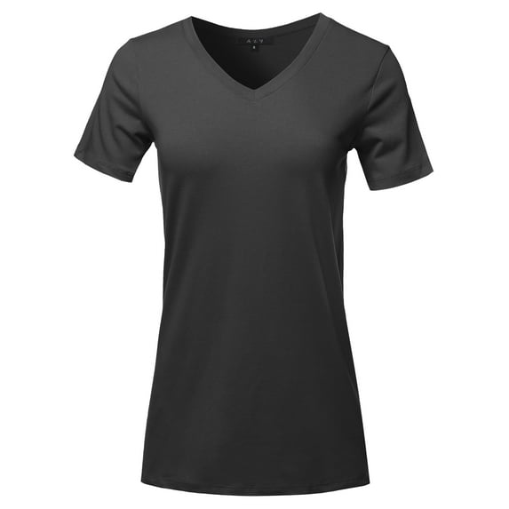 A2Y Women's Basic Solid Premium Cotton Short Sleeve V-neck T Shirt Tee Tops Black 2XL