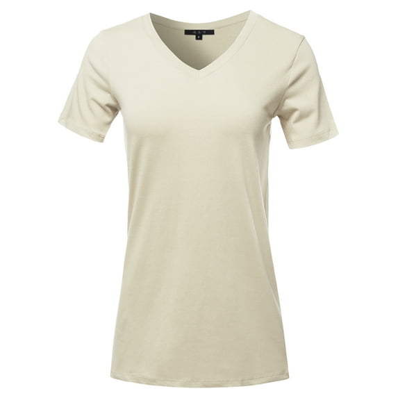A2Y Women's Basic Solid Premium Cotton Short Sleeve V-neck T Shirt Tee Tops Bone 1XL
