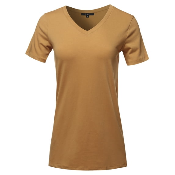 A2Y Women's Basic Solid Premium Cotton Short Sleeve V-neck T Shirt Tee Tops Coffee 1XL