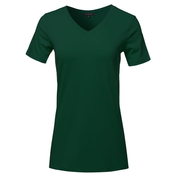 A2Y Women's Basic Solid Premium Cotton Short Sleeve V-neck T Shirt Tee Tops Deep Green L