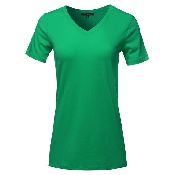 A2Y Women's Basic Solid Premium Cotton Short Sleeve V-neck T Shirt Tee Tops Kelly Green 1XL