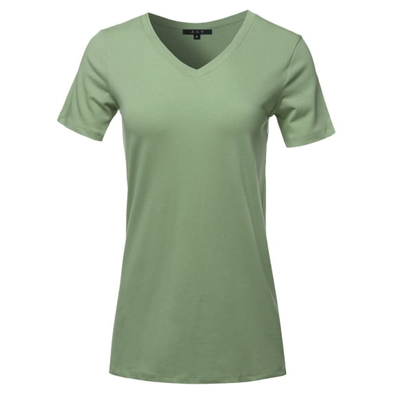 A2Y Women's Basic Solid Premium Cotton Short Sleeve V-neck T Shirt Tee Tops Light Olive 3XL
