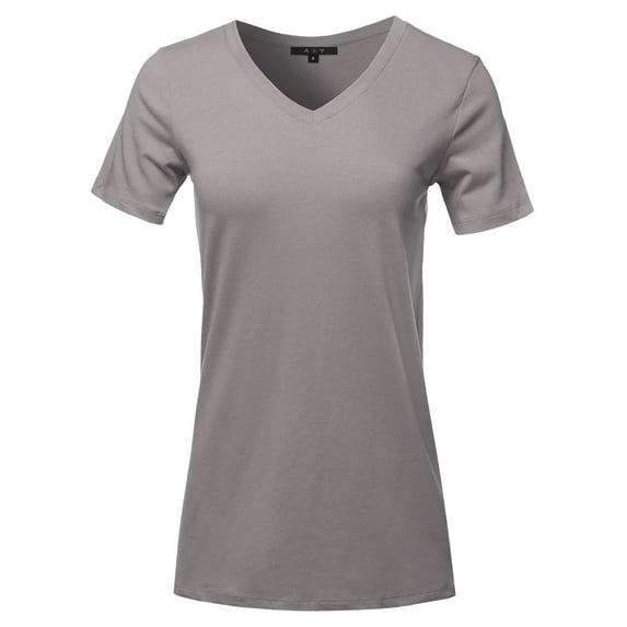 A2Y Women's Basic Solid Premium Cotton Short Sleeve V-neck T Shirt Tee Tops Mid Grey 1XL